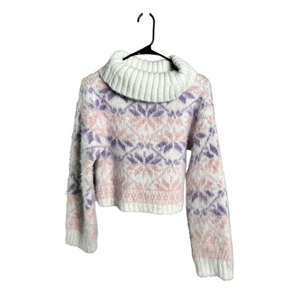 Wild Fable Women's White & Purple Fuzzy Turtleneck Sweater
